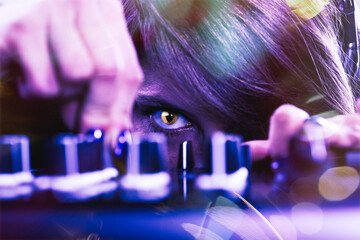 DJ's vigilance captured in a colorful blur of a cat's eye