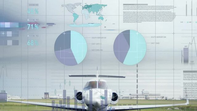 Animation of financial data processing over airplane