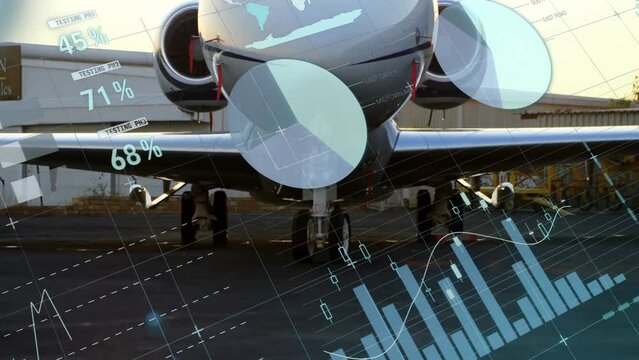 Animation of financial data processing over airplane