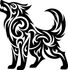 modern tribal tattoo dog, abstract line art, minimalist contour. Vector