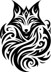 modern tribal tattoo fox, abstract line art, minimalist contour. Vector