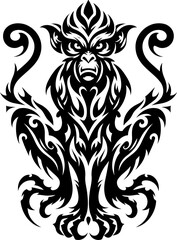 modern tribal tattoo monkey, abstract line art, minimalist contour. Vector