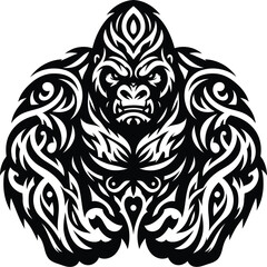 Fototapeta premium modern tribal tattoo gorilla, monkey, abstract line art, minimalist contour. Vector