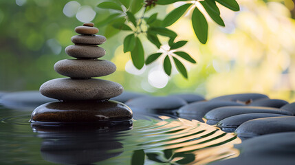 A zen garden scene, perfectly curated to represent tranquility and balance Elements of nature, water, and stone work together to create a rejuvenating space for mental and spiritua, AI Generative