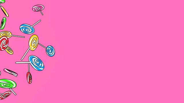 Toon-style lollipops of different colors on a pink background.
3DCG animation.

