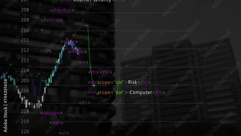 Poster animation of data processing over cityscape