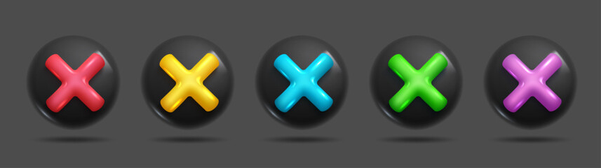 Obraz premium Sets of 3d vector reject x icons dark mode. Colourful icons for creative and modern design. 3d Sets of Vector Elements.