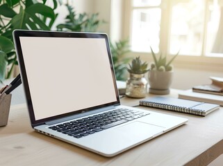 a blank screen laptop notebook desk top mockup, nerdcore, storybook-like, planar art