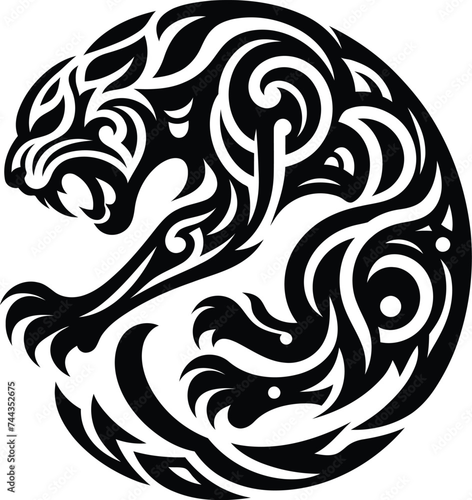 Wall mural modern tribal tattoo panther, abstract line art of animals, minimalist contour. Vector