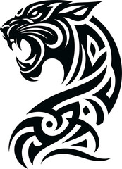 modern tribal tattoo panther, abstract line art of animals, minimalist contour. Vector