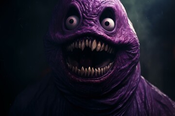 Scary evil face grimace with fear teeth. Mad makeup night carnival costume. Generate Ai
