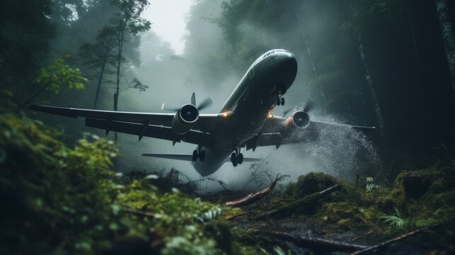 a plane crashes into a dark forest