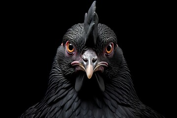 Closeup of black Accipitridae bird on dark background