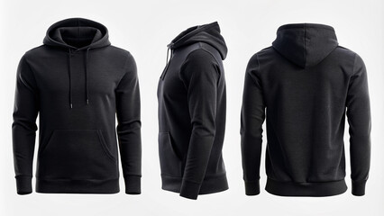 A three sides Mockup of black long sleeve hoodie
