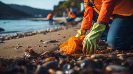 person on the beach clean trash
