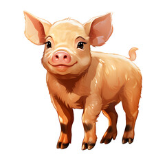 Fototapeta premium Cute Little Pig Cartoon Illustration Isolated on Transparent Background