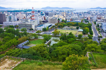 Cityscapes of Marugame bay in Kagawa prefecture, Shikoku, Japan.