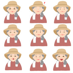 農家のおばあさんのいろいろな表情