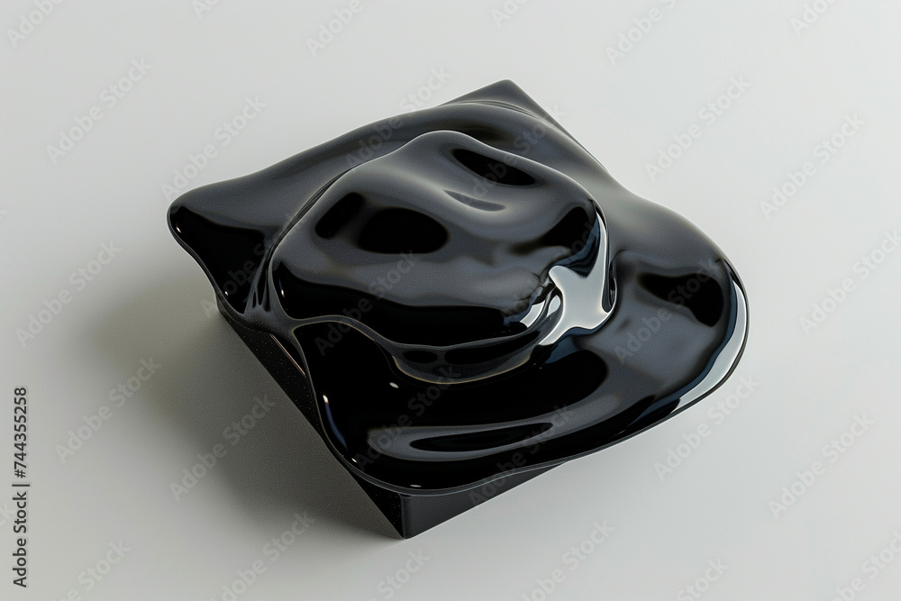 Poster 3d render of a black viscous fluid enveloping a geometric shape creating a stark contrast