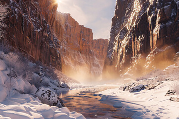 3d render of a canyon echo where whispers turn to steam in the cold air and frost in the warmth