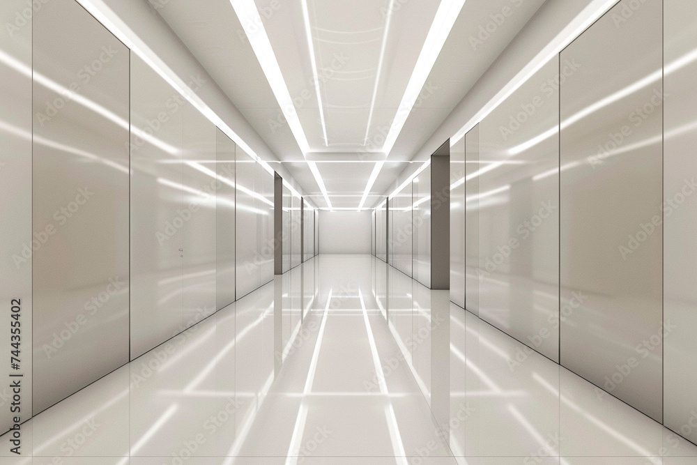 Poster 3d render of a corridor with a minimalist design and asymmetric light sources