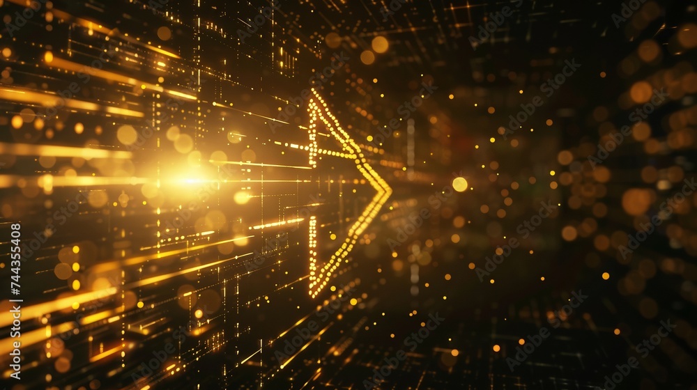 Poster futuristic gold arrow chart symbolizing digital transformation abstract tech backdrop big data influ