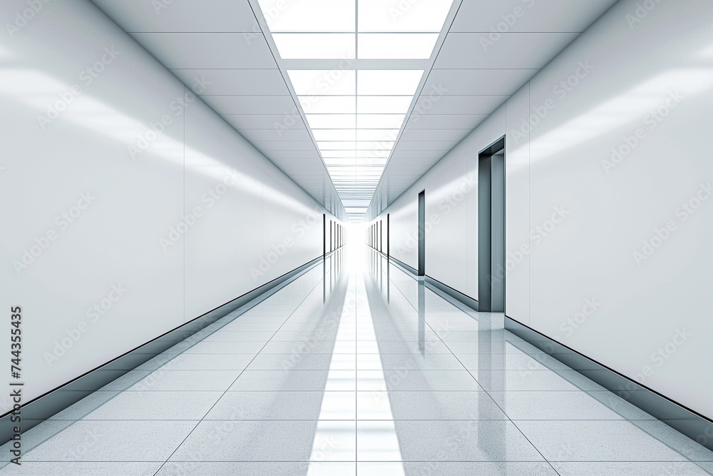 Poster 3d render of a corridor with a minimalist aesthetic and a single bold stripe of color