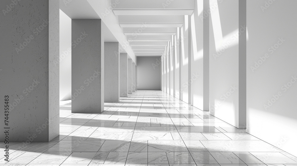 Poster 3d render of a corridor with a seamless transition from light to dark