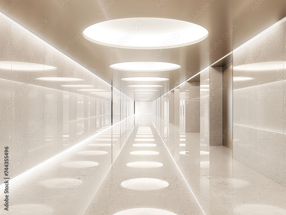 Poster 3d render of a corridor with a sleek high gloss reflective surface