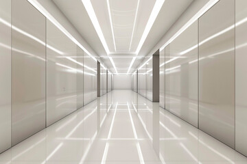 3d render of a corridor with a minimalist design and asymmetric light sources