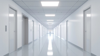 3d render of a corridor with a minimalist light diffusing ceiling for a soft glow