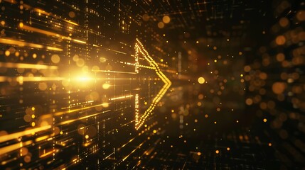Futuristic gold arrow chart symbolizing digital transformation abstract tech backdrop big data influence