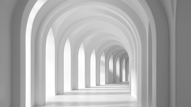 3d render of a corridor with a series of arches diminishing in size