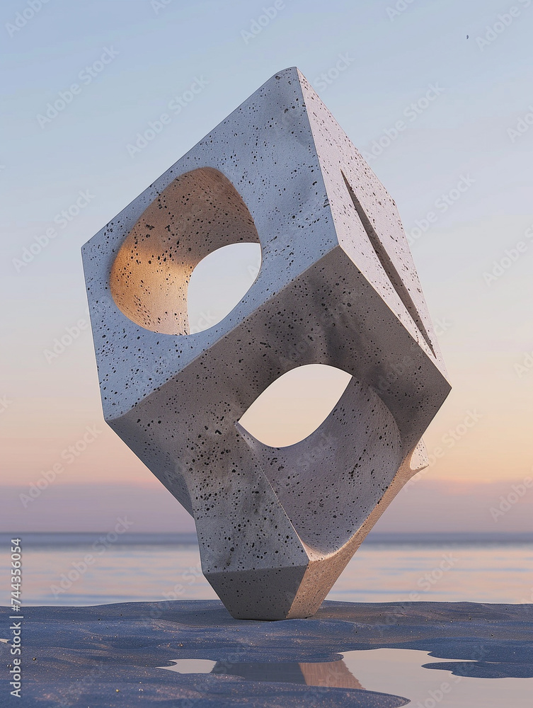 Poster 3d render of a geometric sculpture that mimics the appearance of floating despite its solid form