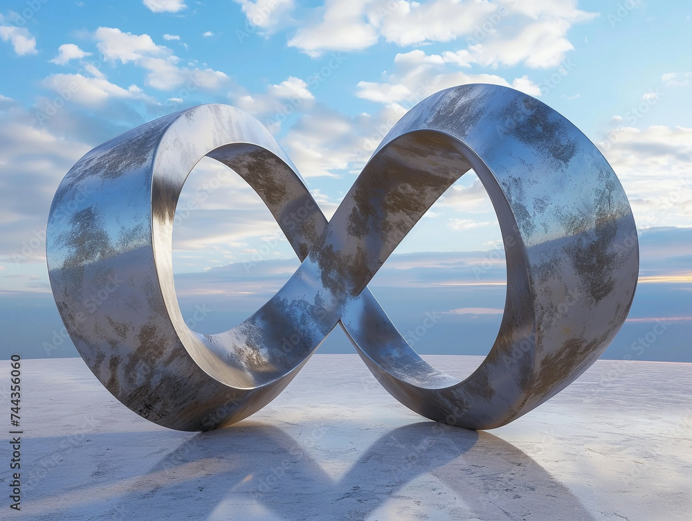 Poster 3d render of a geometric sculpture that plays with the concept of infinity within a finite form