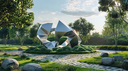 Foto op Plexiglas 3d render of a geometric sculpture garden where each piece complements the natural landscape © pprothien