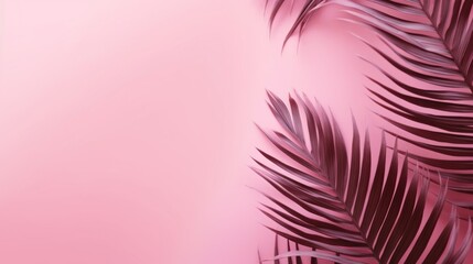 Tropical palm leaves on pink background. Minimal summer concept