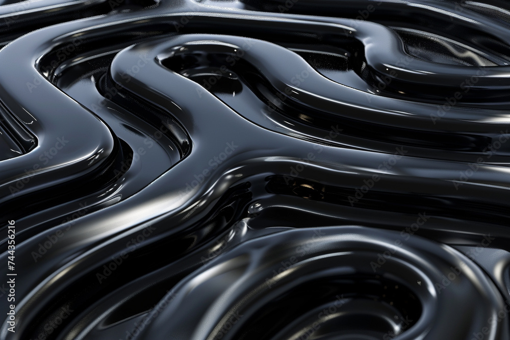 Poster 3d render of a labyrinth submerged under a smooth layer of reflective black liquid