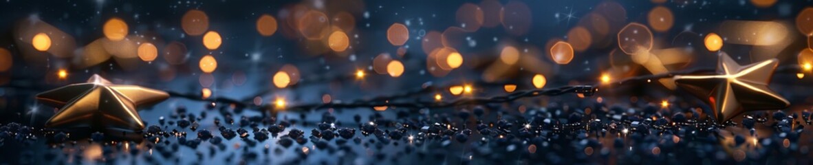 Sparkling stars strewn elegantly over a smooth reflective ground resembling a celestial body brought down to earth glittering bokeh light - obrazy, fototapety, plakaty