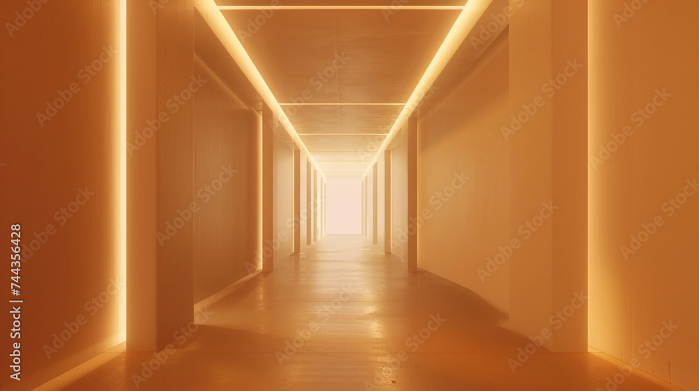 Poster 3d render of a minimalist corridor with a monochromatic matte finish