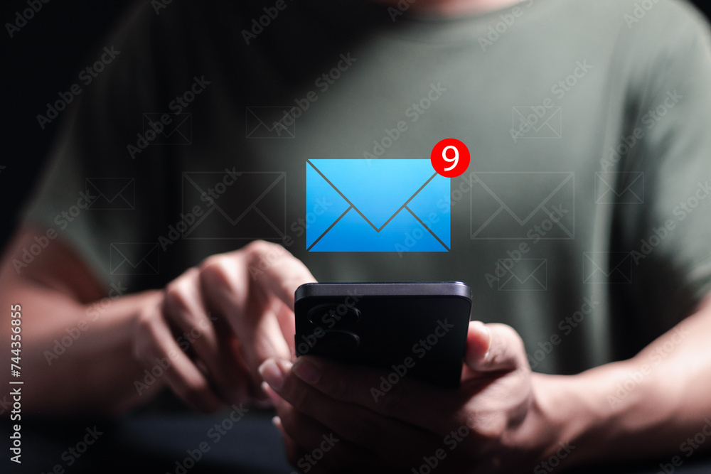Poster email marketing concept. direct selling project in customer list business for email and email with n