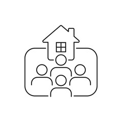 Family residence. Group of people with house icon line style isolated on white background. Vector illustration