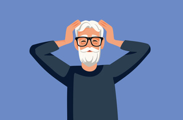 Elderly Man Feeling Exasperated and Stressed-Out Vector Character. Nauseated grandpa frustrated and sick having problems
