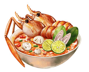 Thai spicy prawns soup