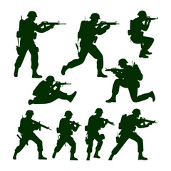collection of soldier with gun silhouettes in different pose