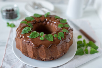 Sweet Homemade Dark Chocolate Bundt Cake  - 744358872