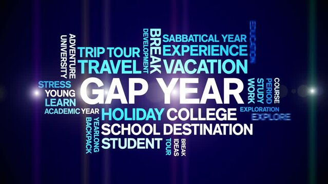Gap Year animated word cloud;text design animation tag kinetic typography seamless loop.