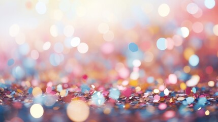 Abstract background with multicolored confetti and bokeh effect
