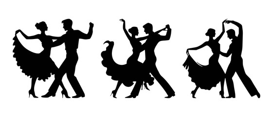 Salsa Dance Partners black filled vector Illustration - obrazy, fototapety, plakaty