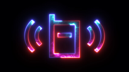 Glowing neon mobile network or vibration wave icon. Abstract symbol icon of ringing